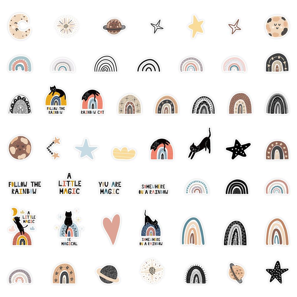 50 Rainbow Cat Doodle Stickers Suitcase Car Notebook Skateboard Water Cup Waterproof Decorative Stickers