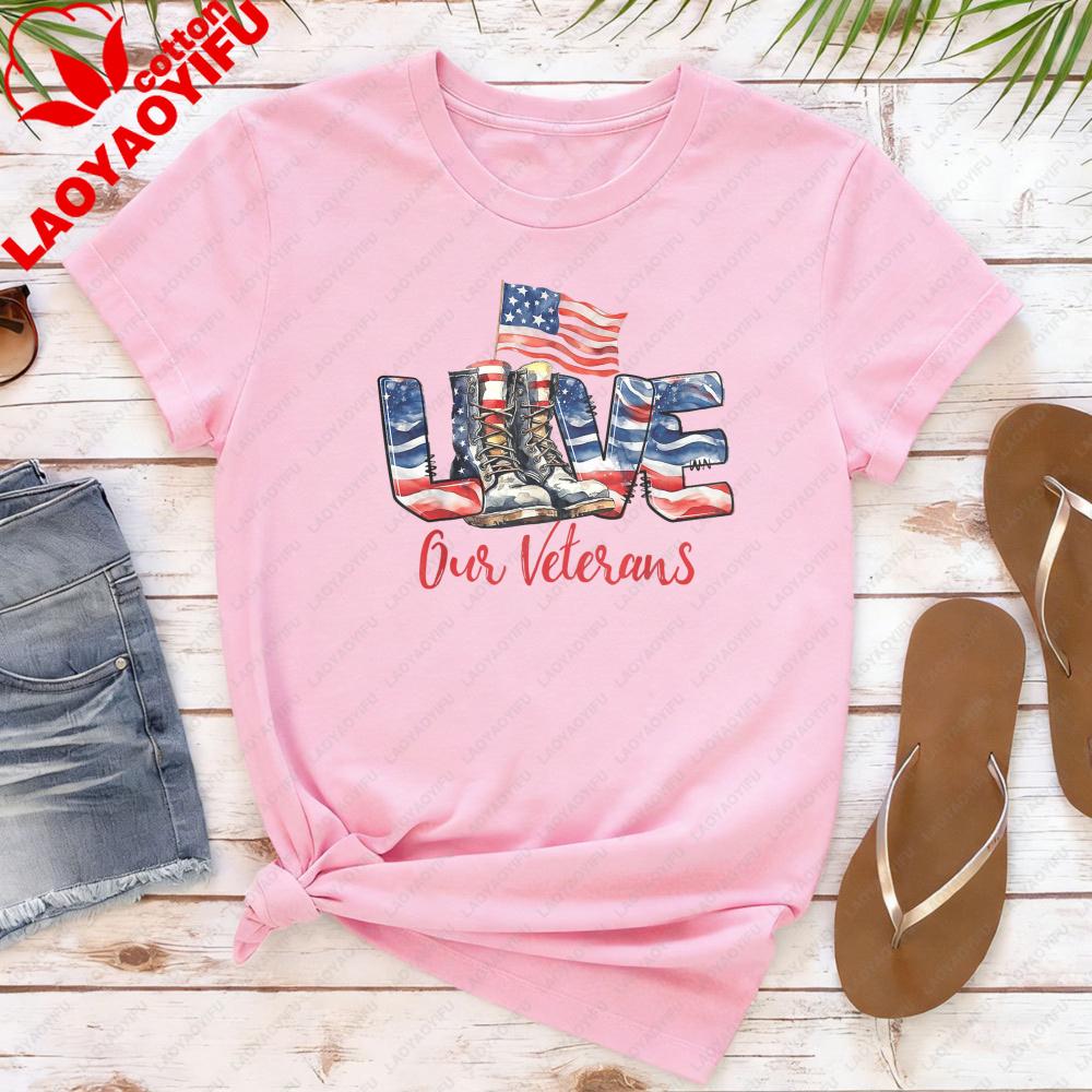 Love Our Veterans Shirt Womens Veterans Shirt Military Tops for Women  Army Wife Printed  Tees High Quality Cotton T Shirt