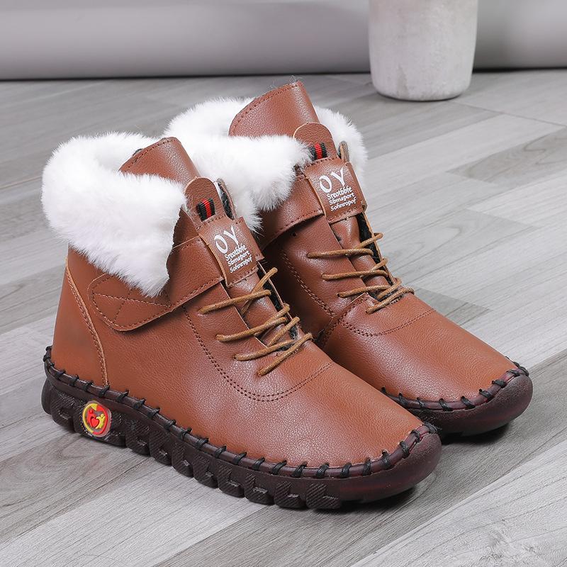 Women's Snow Boot Fashion Hand Sewing Ankle Boots for Women Warm Short Leather Boots Women Waterproof Cotton Shoes Botas Mujer