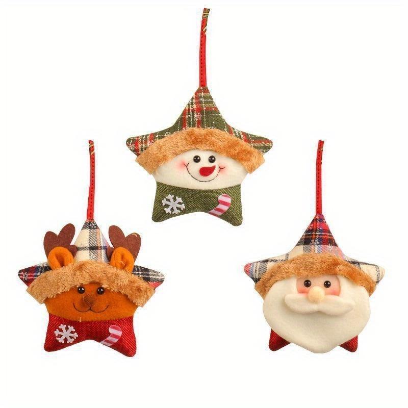Santa Claus Reindeer Christmas Tree Decoration Creative Plush Five Pointed Star Christmas Figurine Pendant Christmas Party Decor