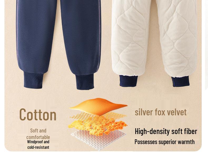 Girls' Winter Fleece-Lined Quilted Cotton Sports Pants - Thickened Three-Layer Design for Big Kids