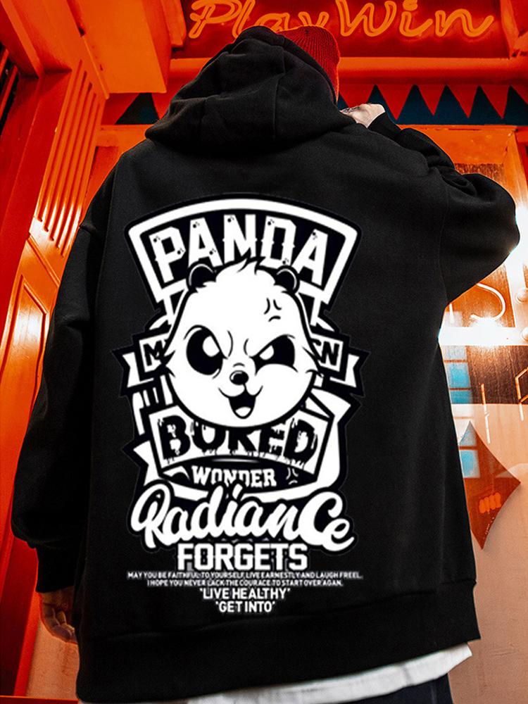 

Retro Letter Panda Print Fleece Hoodies Oversized Male and Female Streetwear Casual Hooded Sweatshirts Loose Hip Hop y2k Hoody 3XL