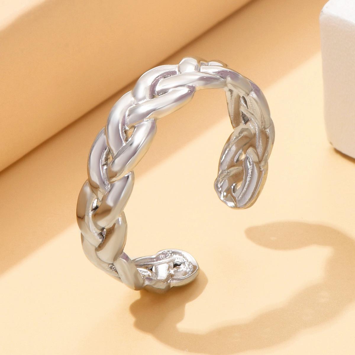 Retro Woven Cross Stainless Steel Hollow Gold-Plated Titanium Open Ring