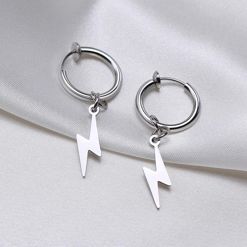 Lightning Bolt Charm Hoop Huggie Copper Color Earrings for Men Stainless Steel Hinge Hoops Lightnings