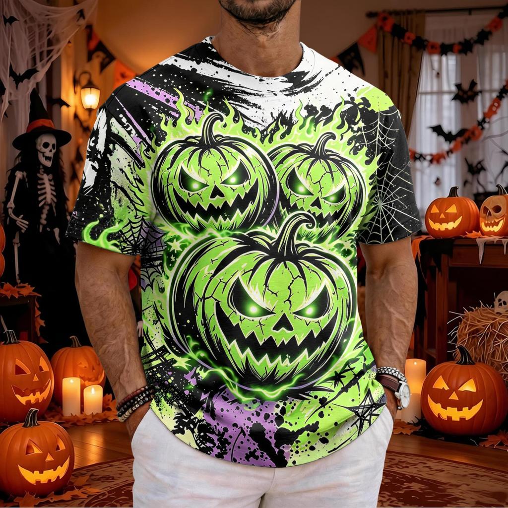 Men's Halloween Short Sleeve T-Shirt Casual Round Neck Top for Holiday Celebration