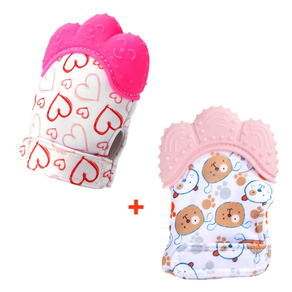 2PCS Baby Silicone Mitts Teething Mitten Cartoon Shaped Glove Soft Teether