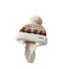 Pom Pom Ear Flap Hat Face Slimming Thick Plush Lined Hat Fair Isle Knitted Hat  Outdoor Activities