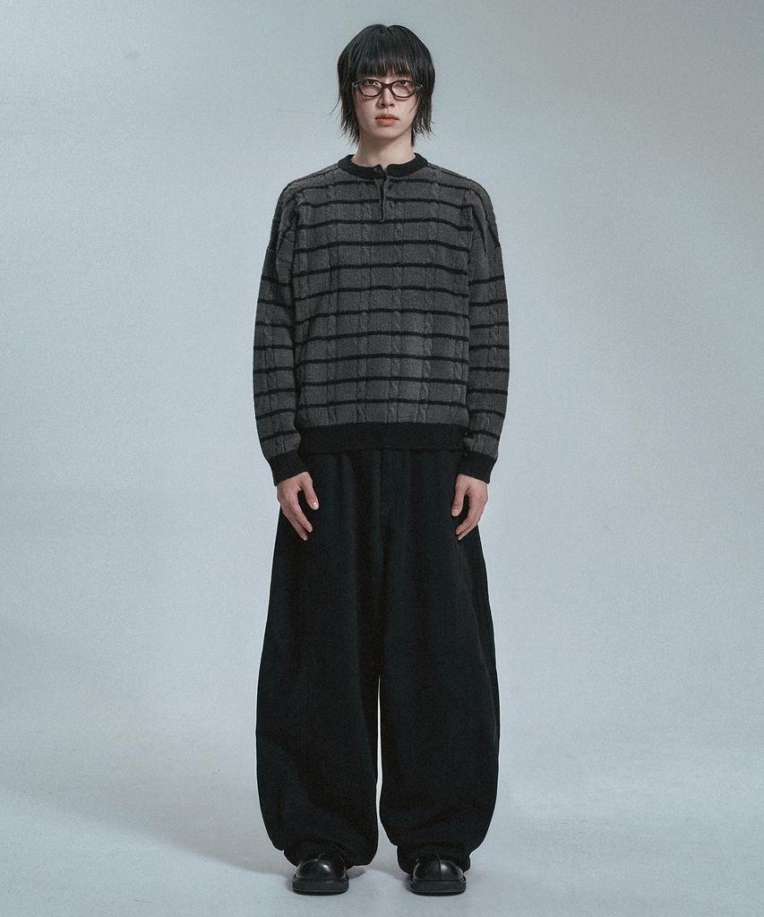 MOO Check Color Block Balloon Cotton Pants - Black