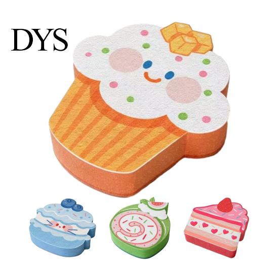 Multi-purpose Kitchen Sink Scrubber Double-Sided Cellulose Scrub Sponges, Cute Dessert Patterns Non-Scratch Wood Pulp Honeycomb Structure Sponge,