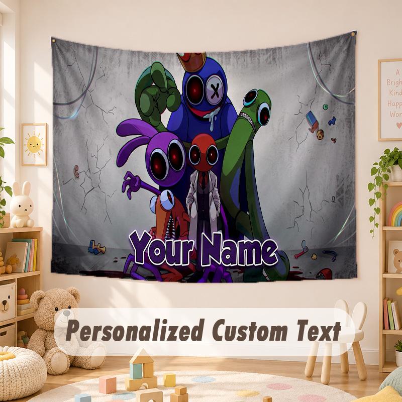 Custom Name Text Tapestry,Rainbow Friends Boho Wall Hanging, Decorative Backdrop Tapestry For Room