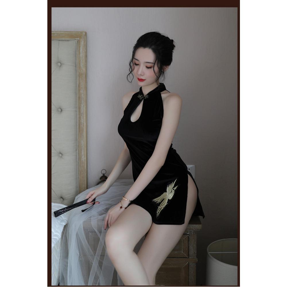 Sexy Cheongsam Flannel Passion Clothes Antique Sexy Underwear Women's Uniform Embroidery Slim Pajamas Wholesale Filling Cloud