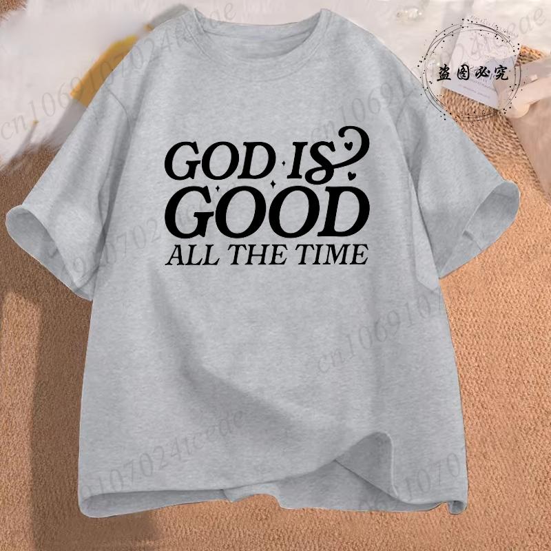 Unisex Casual Summer TShirts Cross God Is Good All The Time Graphic Printed Short Sleeve TShirt Christian Jesus Quote Tees Tops
