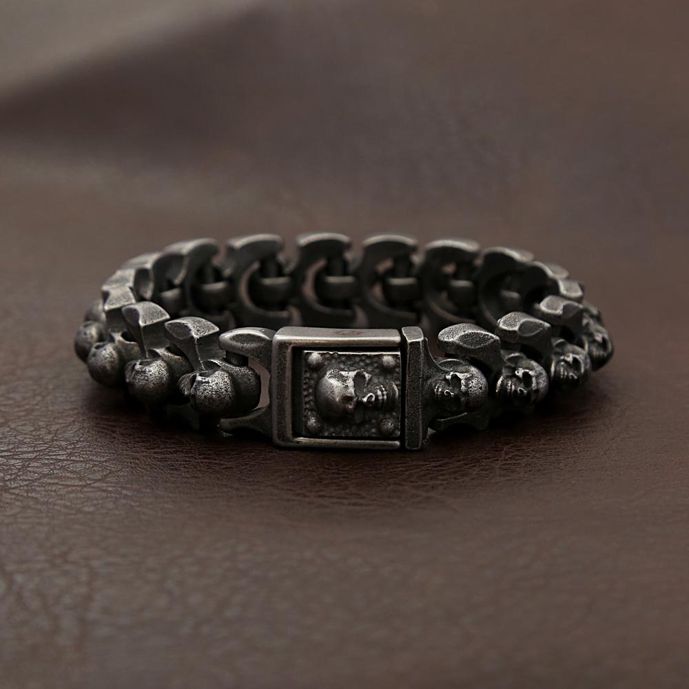 Vintage 316L Stainless Steel Skull Bracelet for Men Boy Punk Hip Hop Skull Bangles Biker Accessories Jewelry