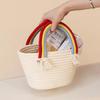 Handmade Cotton Rope Woven Handbag, Rainbow Cloud Pattern Storage Basket, Multifunctional Cosmetic Organizer Portable Picnic Fruit Basket