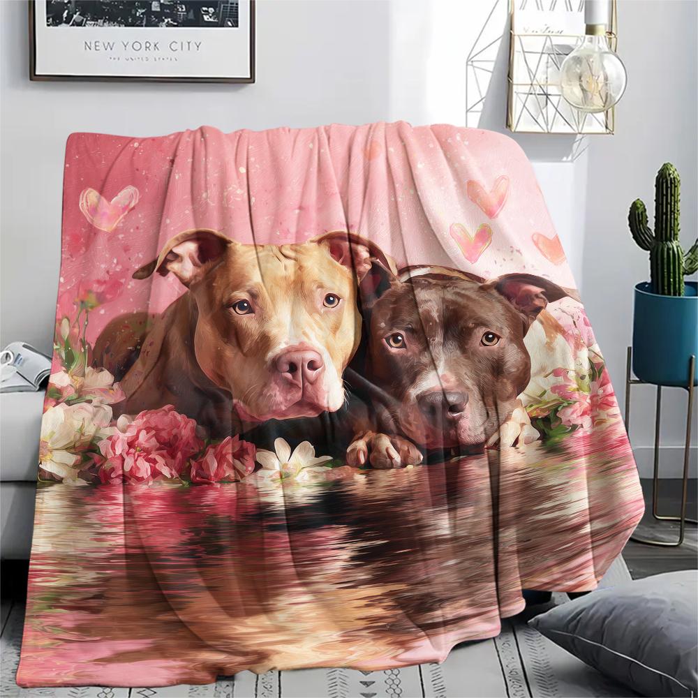 Pink Pitbull,pattern Flannel Blanket, High quality Comfortable for All Seasons, Home Decor, Warmth and Comfort, Perfect for Gifts.