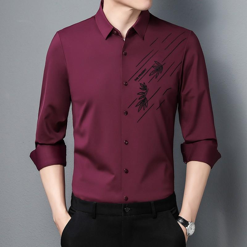 

Men s Iron-Free Long Sleeve Seamless Shirt - Imitation Mulberry Silk, Business Casual L