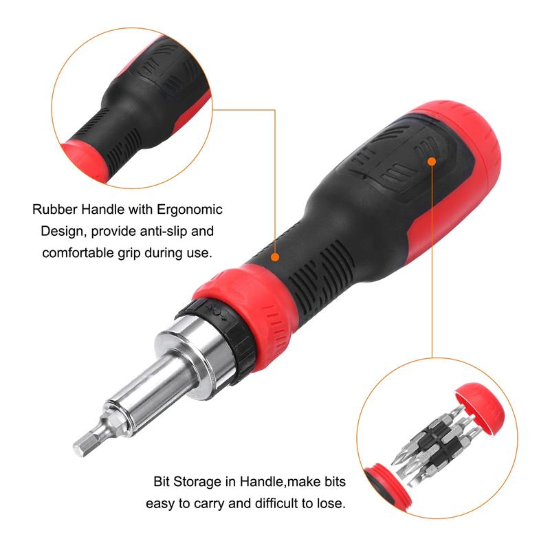 13 In 1 Ratcheting Multi Functional Crewdriver Multi-Bit Magnetic Screw Driver with 12pcs Slotted/Philips/Torx/Square Bits