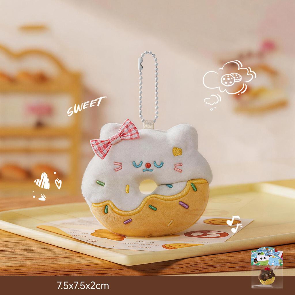 Cute Cat Doughnut Plush Pendant Girlie Bag Charm Cartoon Doll Keychain Soft And Cute Doll Accessory Niche Healing Gift