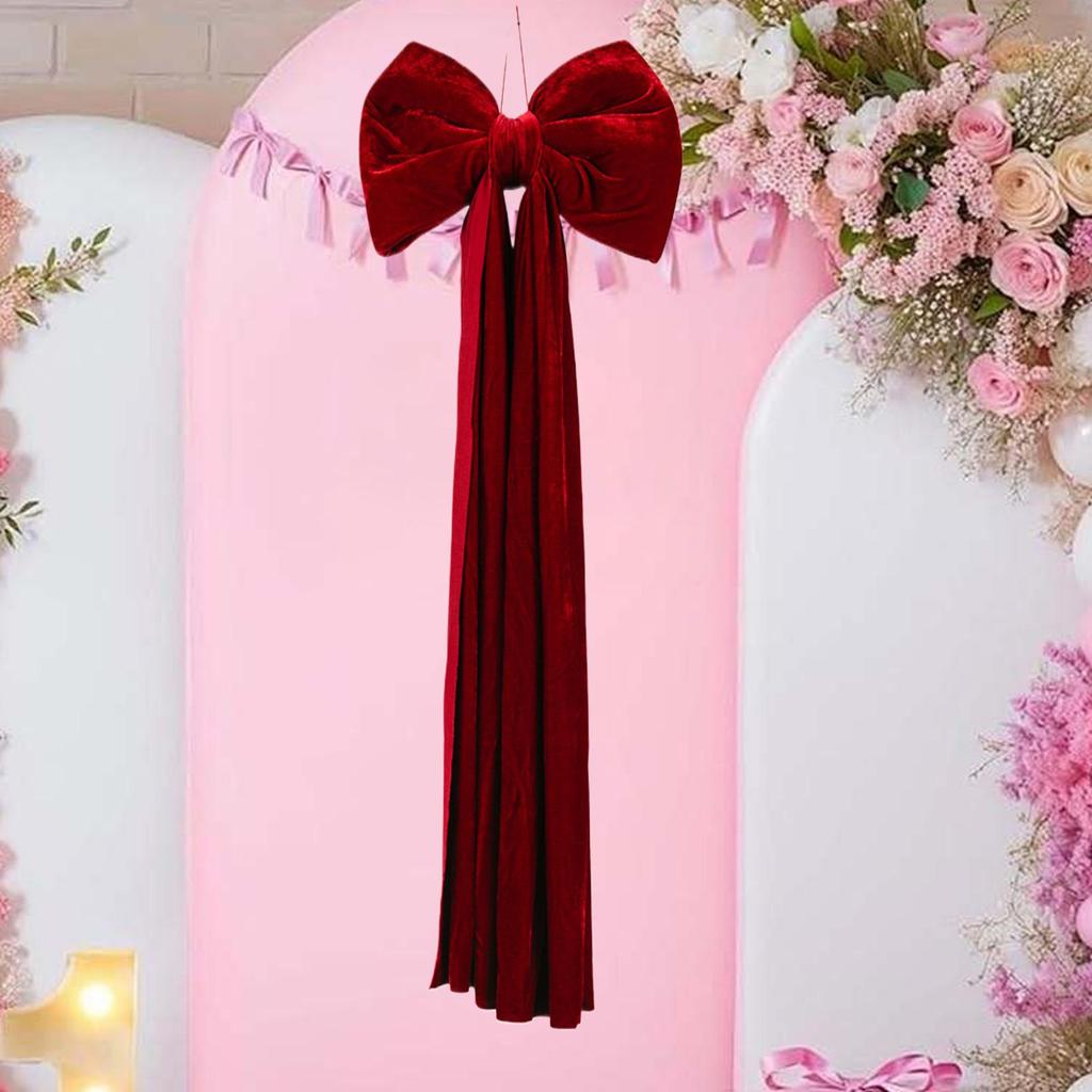 Bow Decor Christmas Red Decorative Velvet Hangable Bow Backdrop Birthday Decorations For Birthday Holiday Festival Event