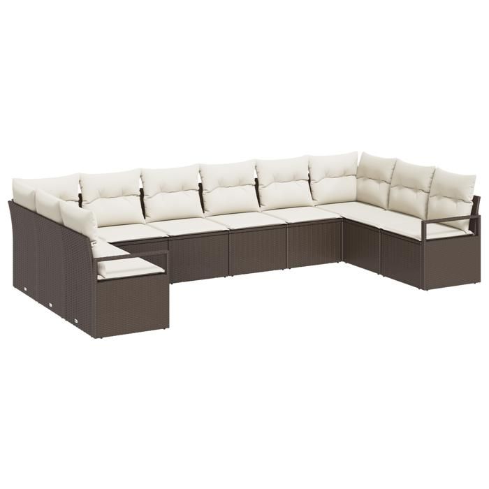 10-piece Garden Sofa Set with Brown Poly Rattan Cushions, 2-seater Garden Sofa with Cushions In 3346558