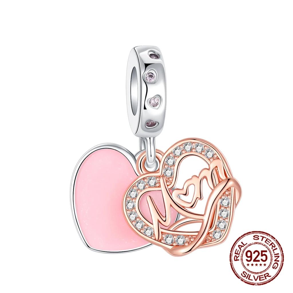 Copper Love Mom Family Daisy Pendant Charms Beads Fit Original Bracelets Fine Diy Jewelry For Women Gift