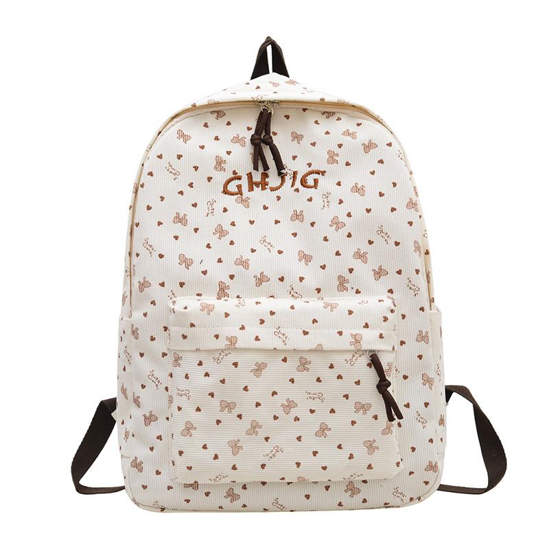 Schoolbag Korean version ins Versatile backpack College style embroidered bow schoolbag Large capacity Campus student lightweight backpack