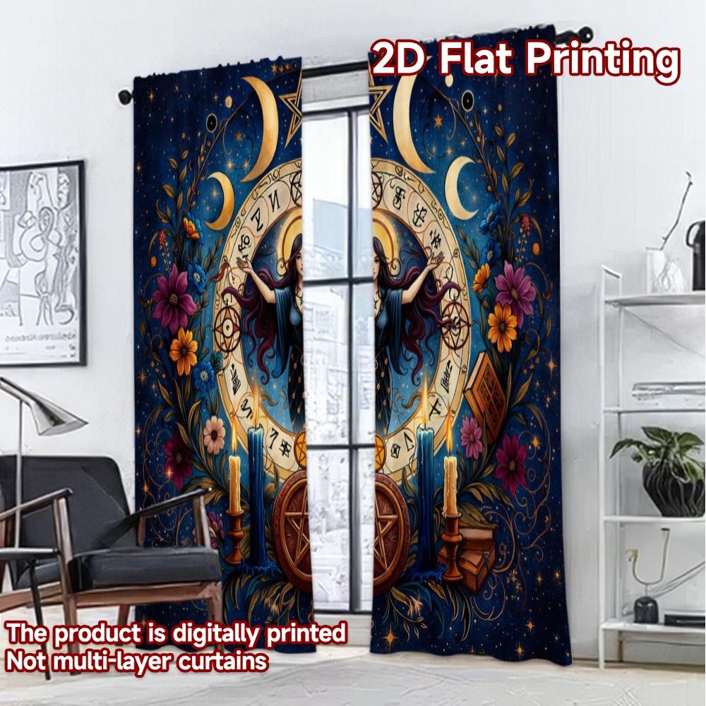 2D FLAT PRINTING 2pcs Curtains (Without Rod) Witchcraft Moon Ritual Light Filtering Modern Curtains Durable 100% Polyester