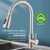 Rotatable Silver Stainless Steel Pull Out Type Faucet Sink Kitchen Water Mixer Taps Cold And Hot Water Head Nozzle New