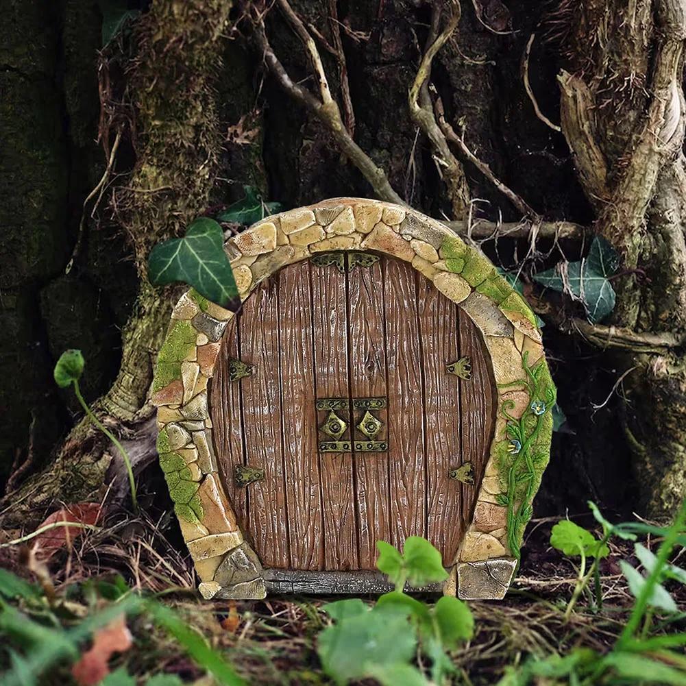 Miniature Wooden Fairy Door Sculpture for Outdoor Yard Art Garden Tree Decor Creative Elf Door Figurines With Engraved Design