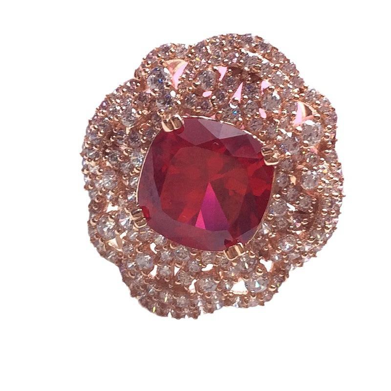 Purple Gold Redstone Ring Women'S Color Gold-Plated Rose Gold Exquisite Diamond-Set Adjustable Ring