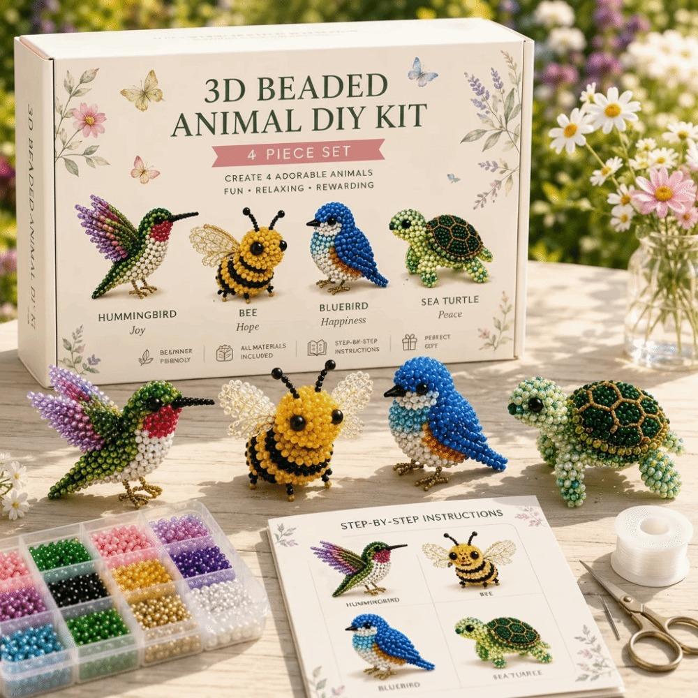 Animal Shape 3D Beaded Animal Kit Cute Design DIY Bead Craft Kit For Adults & Kids