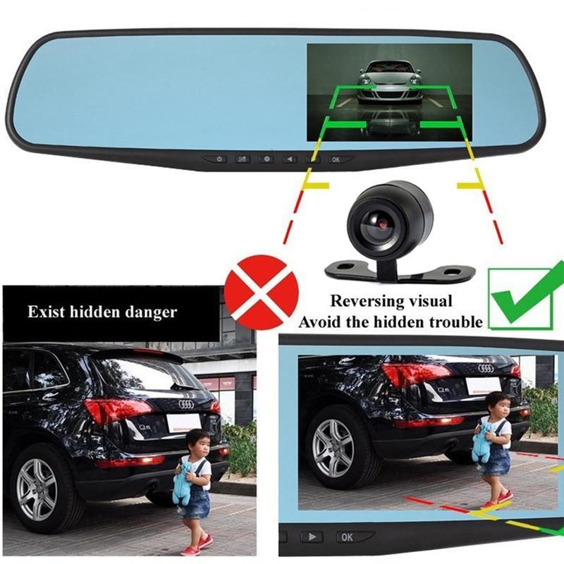 4.3 inch 1080P HD Dual Lens G-sensor 170 Rear View Mirror Car DVR Camera Recorder
