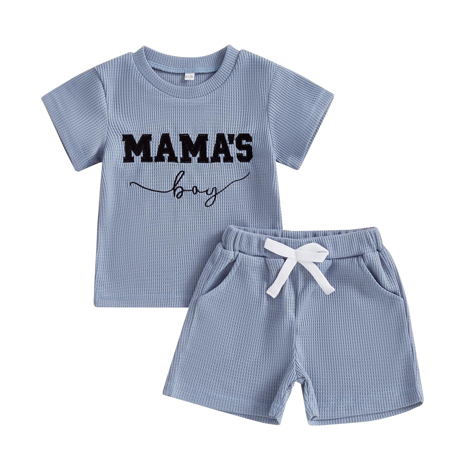 

Toddler Boys Summer Outfits Letter Embroidered Waffle Short Sleeve T-Shirts Elastic Waist Shorts 2Pcs Clothes Set 0-6 Months синий