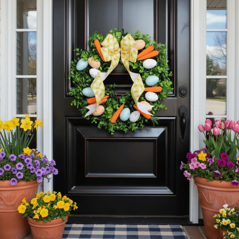 Vibrant Colors Front Gate Wreath Carrots Design Artificial Flower Wreath  Welcome Sign