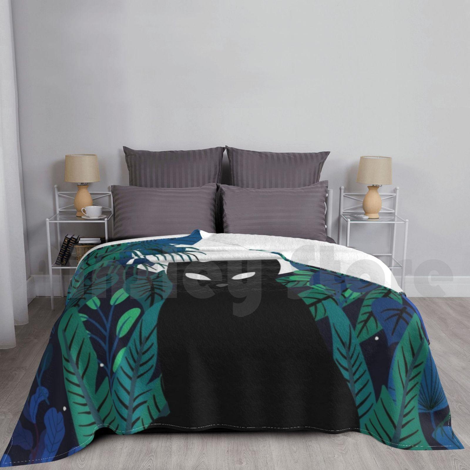Mystical Cat Blanket For Sofa Bed Travel Cat Animal Nature Night Sky Moon Floral Plant Jungle Tropical Mystical Size: 75*100cm, Weight: 230 GSM