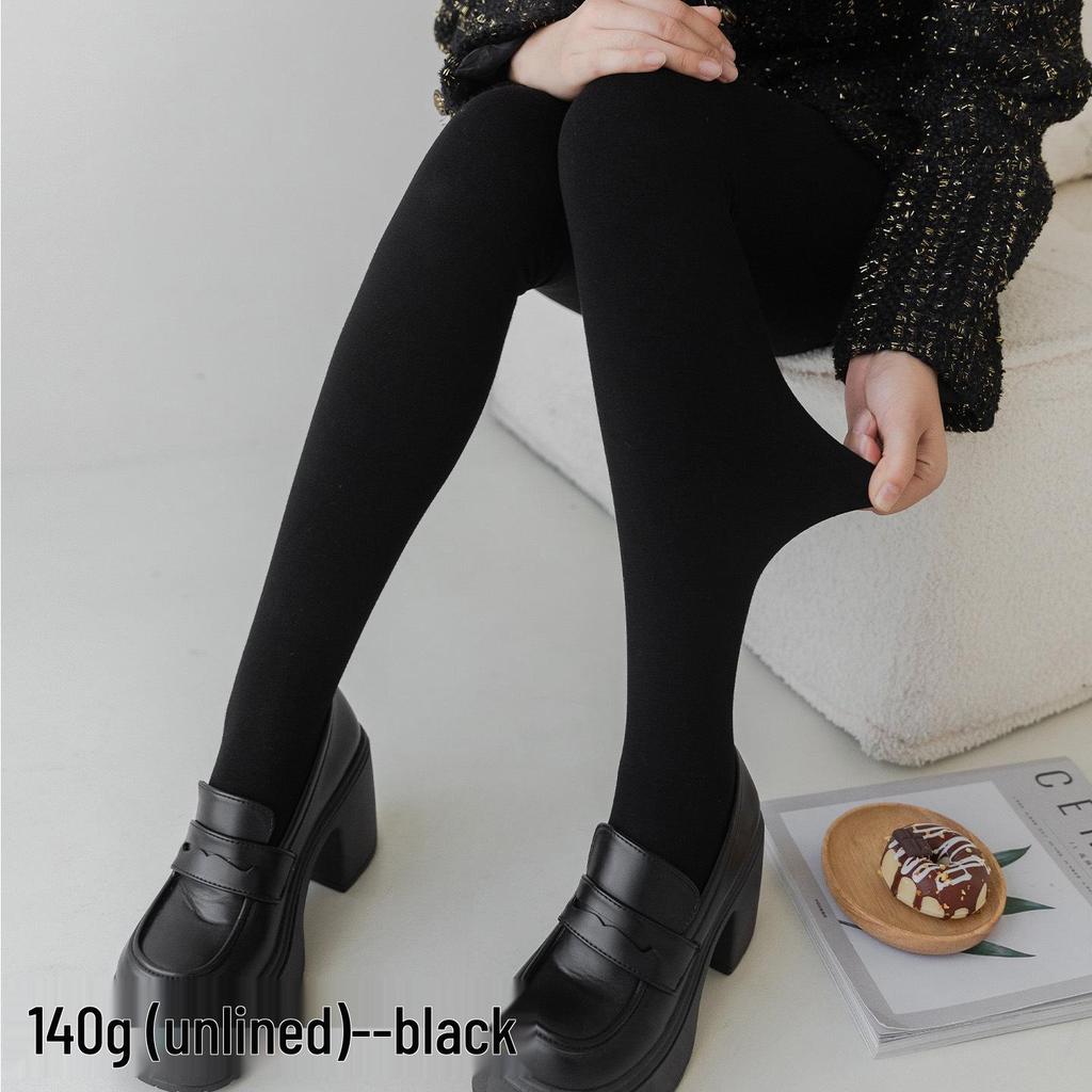 Matte Grey Cotton Leggings with Thin Fleece, 140-200g, Slimming Pantyhose for Spring & Autumn.