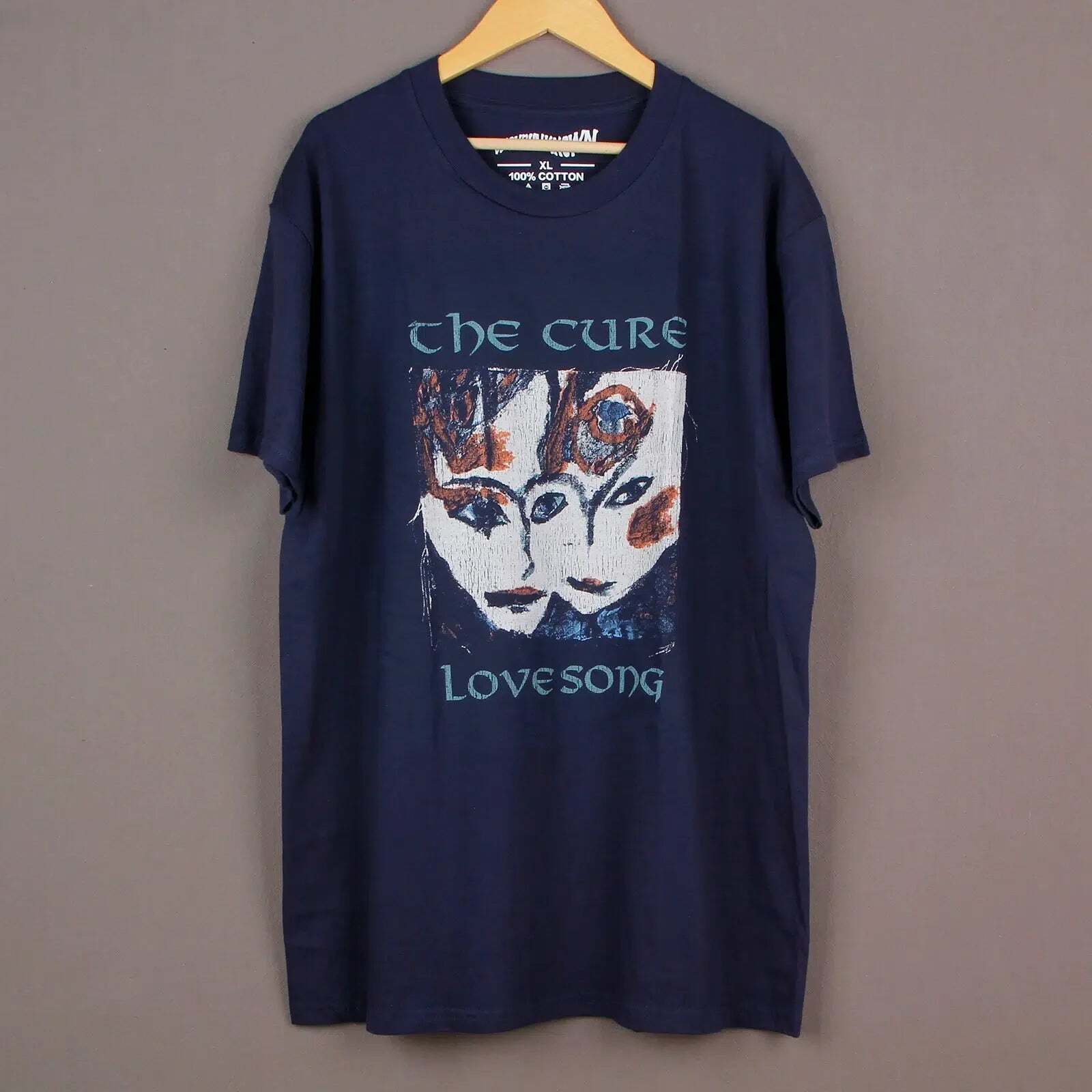 Перепечатка The Cure Love Song футболка с коротким рукавом Темно-синяя Классический стиль S