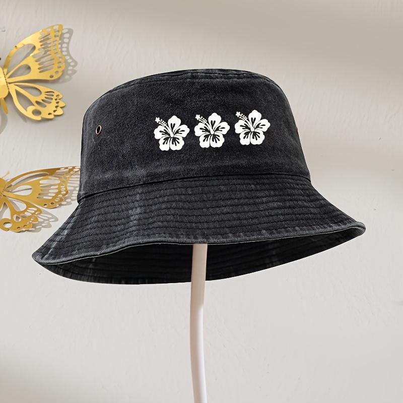 Three Flower Print Retro Washed Fisherman Hat for Both Men and Women,solid Color Travel Fishing Hat Suitable for Outdoor Leisure