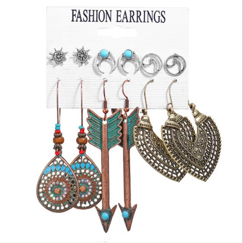 Vintage Big Round Multicolor Beaded Earrings Set for Woman Ethnic Boho Tassel Feather Long Dreamcatcher Drop Earrings