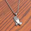 Retro Praying Hands Neckace For Men Hiphop Titanium Steel Chain Trendy Copper Color Palm Clapping Pendant Neck Jewelry Gifts