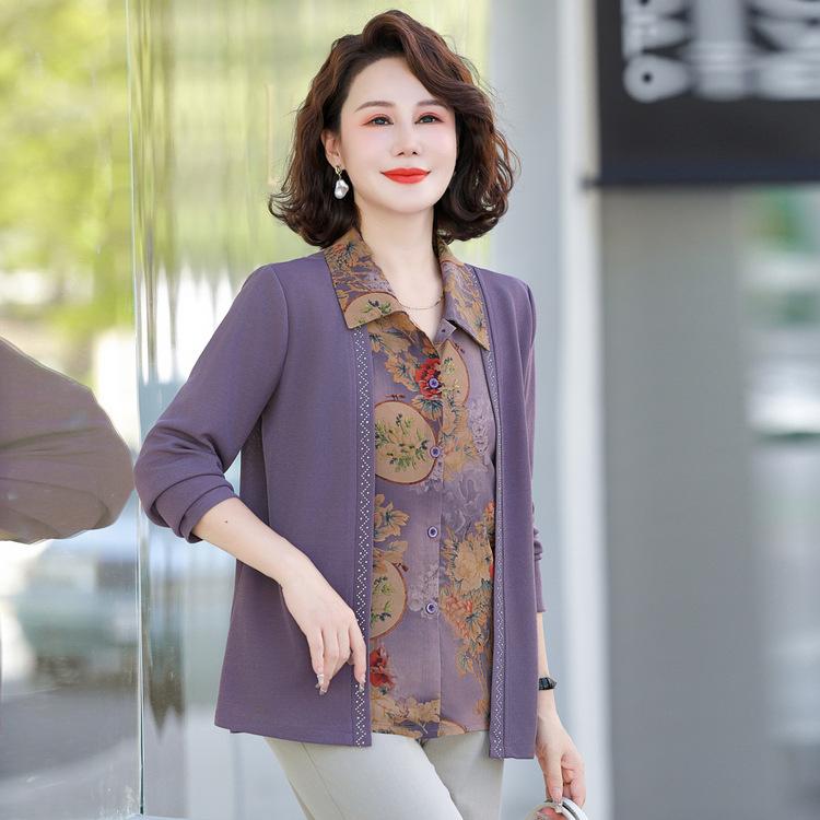 Bluză Cardigan de Primăvară și Vară pentru Mămici Noi, Cămașă de Primăvară pentru Bunica, Stil Occidental cu Rever pentru Femei de Vârstă Mijlocie și în Vârstă