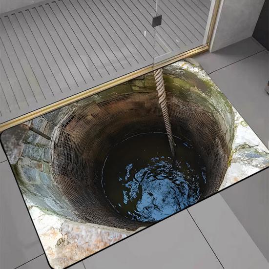 Yousheng 3D Pond Floor Mat Diatomaceous Earth Realistic Water Pit Fish Rug Absorbent Non-Slip Bathroom Rug for Entrance Kitchen Living Room