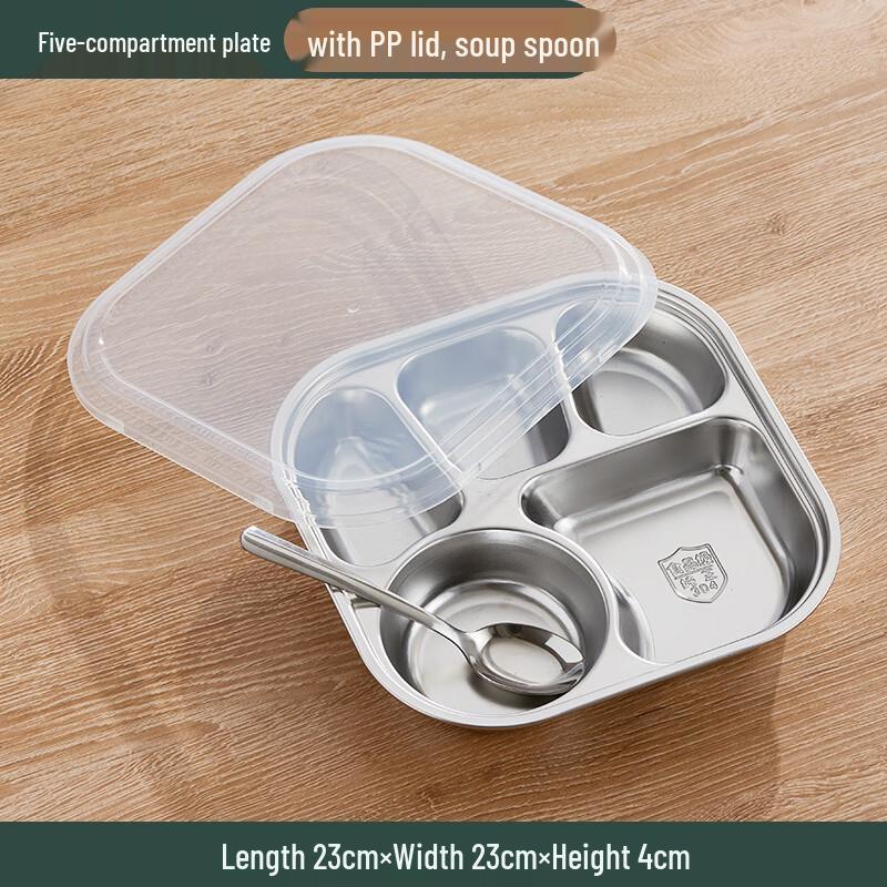 

Wuhe Stainless Steel 5-Compartment Divided Meal Plate with Lid