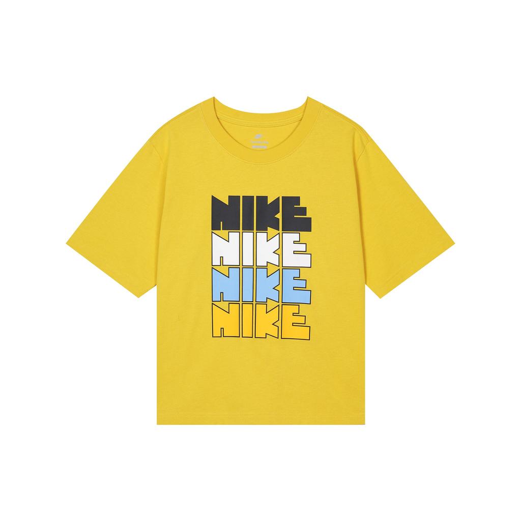 Nike X Atmos Pink Collaboration Womens NSW Circa Series Color Block Letter Print Round Neck Loose Short Sleeve Drop Shoulder T-Shirt DQ5037-709