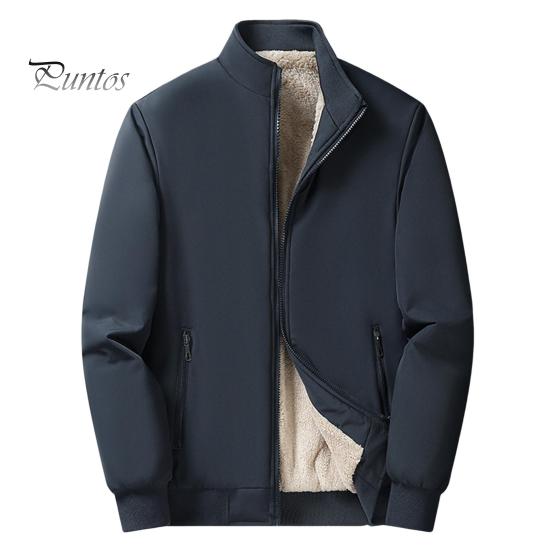 

Мужское хлопковое пальто с воротником-стойкой, длинным рукавом, утолщенной бархатной подкладкой, зимняя куртка с карманами, однотонная деловая верхняя одежда L темно-синий