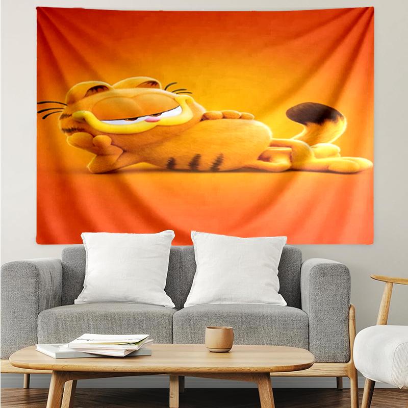 Garfield Print Tapestry, Backdrop, Easy Setup, Ideal for Bedroom, Office & Living Room, with Aesthetic Wall Hanging Decor.