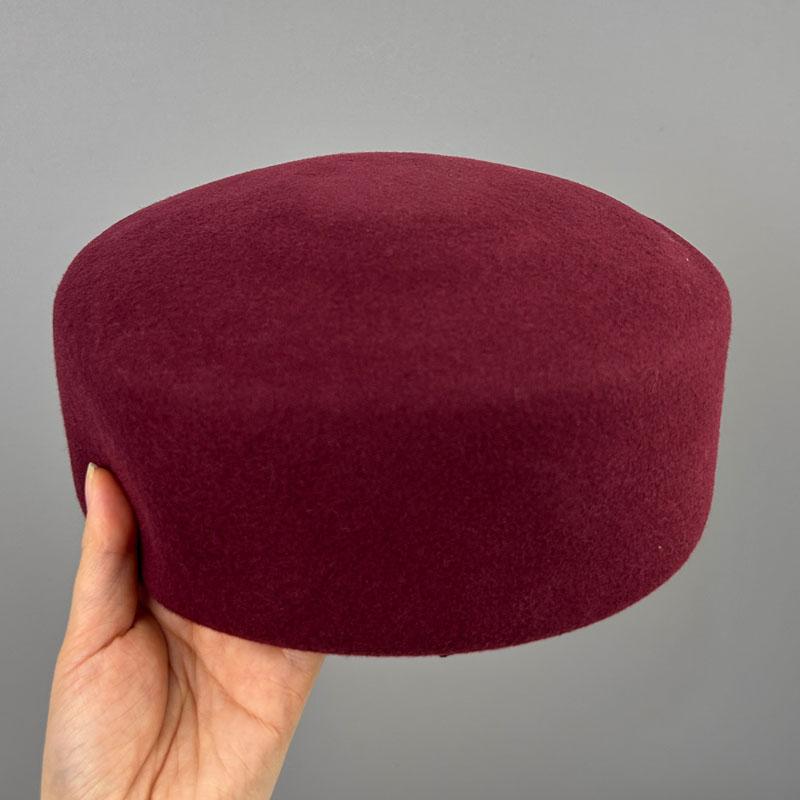 Ins New 100% Wool Flat-Top Fedoras Women Wedding Church Party Pillbox Hat Winter Fashion Retro Lady Hard Top Painter Berets Cap