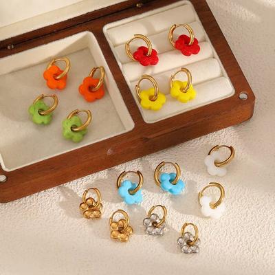 Pendientes Colgantes de Flor Coloridos Simples Exquisitos Pendientes de Aro Pequeños de Flor de Acero Inoxidable Brillante para Mujer Uso Diario Regalos de Fiesta