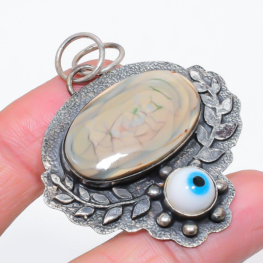 

Natural Imperial Jasper, Evil Eye 925 Sterling Silver Jewelry Pendant 2.13 T2o98
