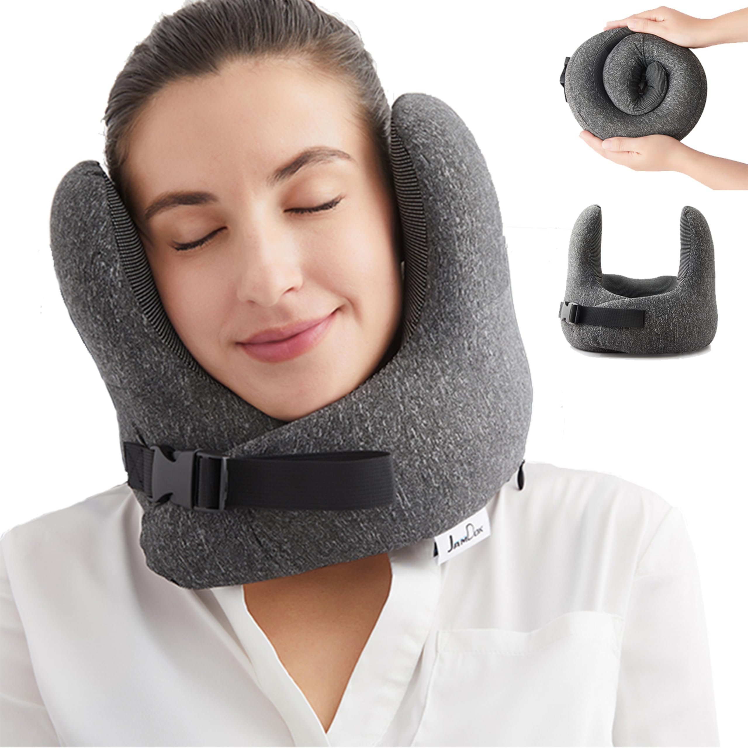 

Подушка для шеи Jamdok с эффектом памяти Bubble Neck, регулируемая, подходит для автомобилей, подголовников, пряжек, самолетов, поездов, (Темно-серый)